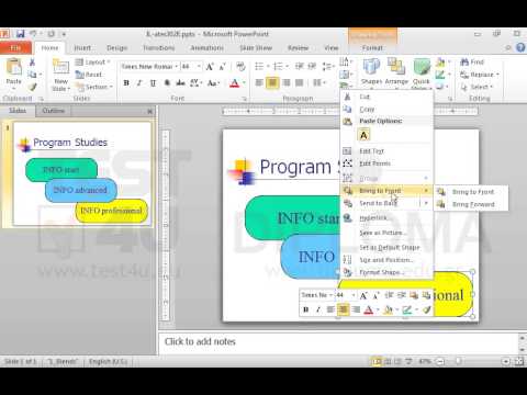 On the current slide place the drawing object which displays the text INFO professional in front of the object which displays the text INFO advanced. On the current slide place the drawing object which displays the text INFO professional in front of the object which displays the text INFO advanced.