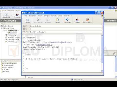 Leiten Sie die Nachricht mit dem Betreff Infolearn Sekretariat, die sich im Ordner Posteingang befindet, ohne die angehängte Datei an Kostas Goutoudis weiter und geben Sie am Anfang der neuen Nachricht den Text die Dateien sind gelöscht worden ein. 