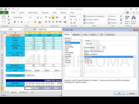 Format the cell range C22:J22 so that the numbers are displayed with a thousand separator and without decimal places. If there are negative numbers, they should be displayed in red color without the negative sign.