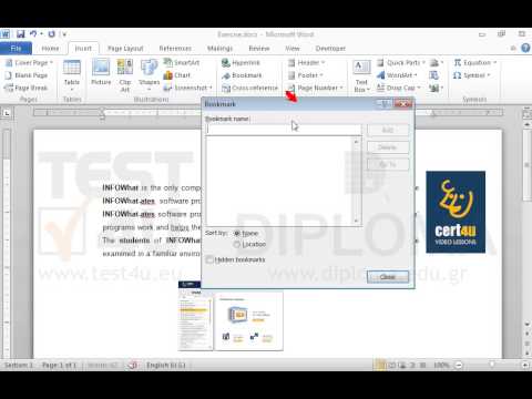 Delete the bookmark cert4u displayed on the text INFOWhat. Then, create a new bookmark for the sentence which begins with the phrase The students of INFOWhat using INFOlearn as bookmark name.