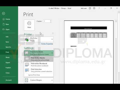 Select all the sheets of the workbook and print them to the default printer.