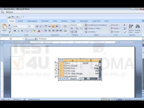 Make sure that the second column is also displayed on the embedded worksheet. Then, change the text Quest. which appears on the cell B1 into Questions.