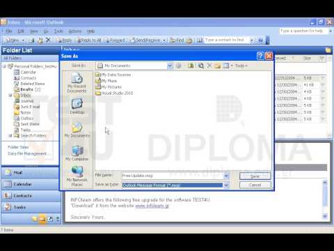 Save the Free Update email located in your Inbox using the name Free Update and file type as Outlook Message Format (*.msg) to the TEST4UFolder folder on your desktop.