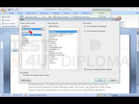 Insert a field in the Header of the document to display the current date. Insert a field in the Header of the document to display the current date.