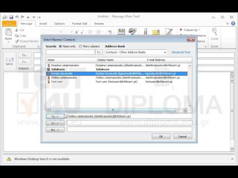 Create a new email message using the word TEST as subject and the text The first exercise in the main body of the message. Then send your email to Stelios Lampropoulos setting Kostas Goutoudis as blind carbon copy recipient.