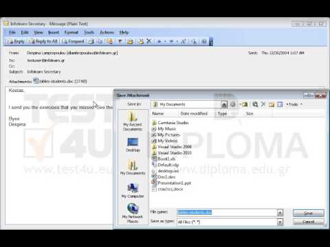 Save the file attached to the Infolearn Secretary email located in your Inbox, using the same name, to the TEST4UFolder folder on your desktop.