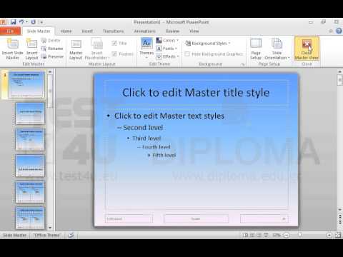 Create a new presentation and set the Daybreak preset gradient color as background into all slides of the slide master. Then save it as template named mytemplate to the TEST4UFolder folder of your desktop.