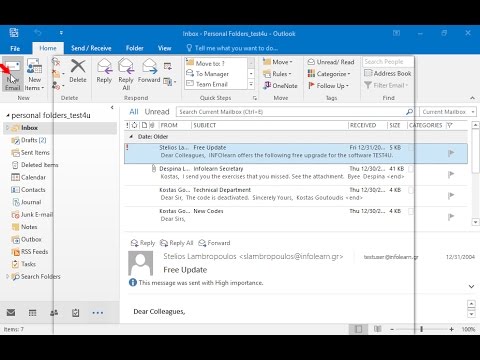 Create a new email message using the word TEST as subject and the text The first exercise in the main body of the message. Then send your email to Stelios Lampropoulos setting Kostas Goutoudis as blind carbon copy recipient.