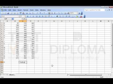 Use the Lookup function to display in the cell C20 the value of the Column C that corresponds to the letter of the Column A, according to the letter displayed in the A20 cell. The table range is A1:C18. Use the Lookup function to display in the cell C20 the value of the Column C that corresponds to the letter of the Column A, according to the letter displayed in the A20 cell. The table range is A1:C18.