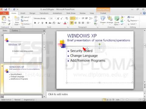 Apply center alignment to the entire bulleted text of the 4th slide titled WINDOWS XP-Brief presentation of some functions/operations.