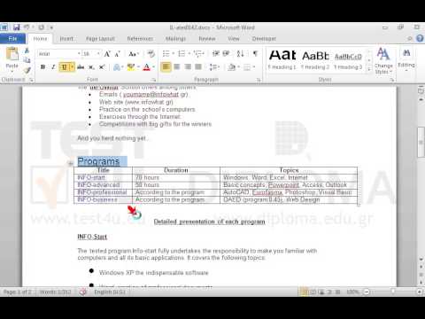 Change the character spacing of the word Programs, which appear above the table, to 1.3pt expanded.