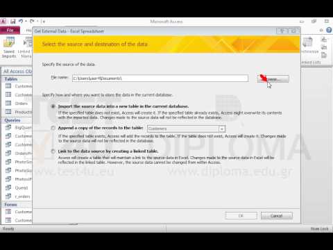 Delete the Products table. Import the Products file from the IL-ates\Excel folder of your desktop. Name the table Products. Make sure the ID field does not allow entering duplicates.