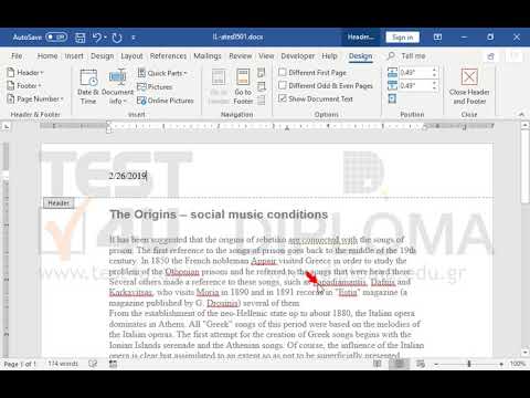 Insert a field in the Header of the document to display the current date. 