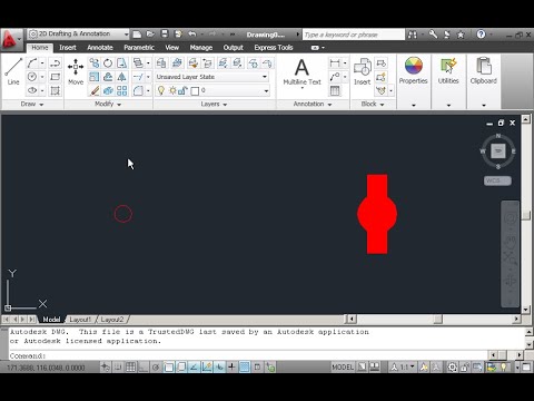 Using the rightmost object in the workspace, create a 180° polar array of objects. Use the center of the small circle, at the left, as the center of reproduction. The objects to be reproduced should be 5 in number and be placed vertically in the screen (not rotated). Save the drawing.