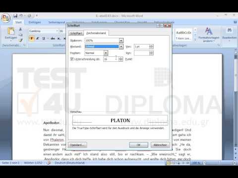Ändern Sie den Zeichenabstand des Wortes PLATON, auf die Option Schmal 1,3 Pt. 