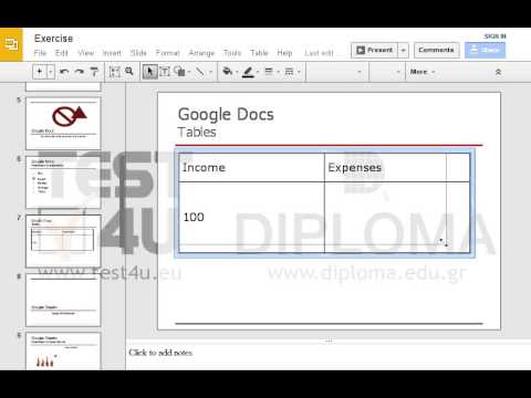 Modify the width and the height of the table which appears on the seventh slide.