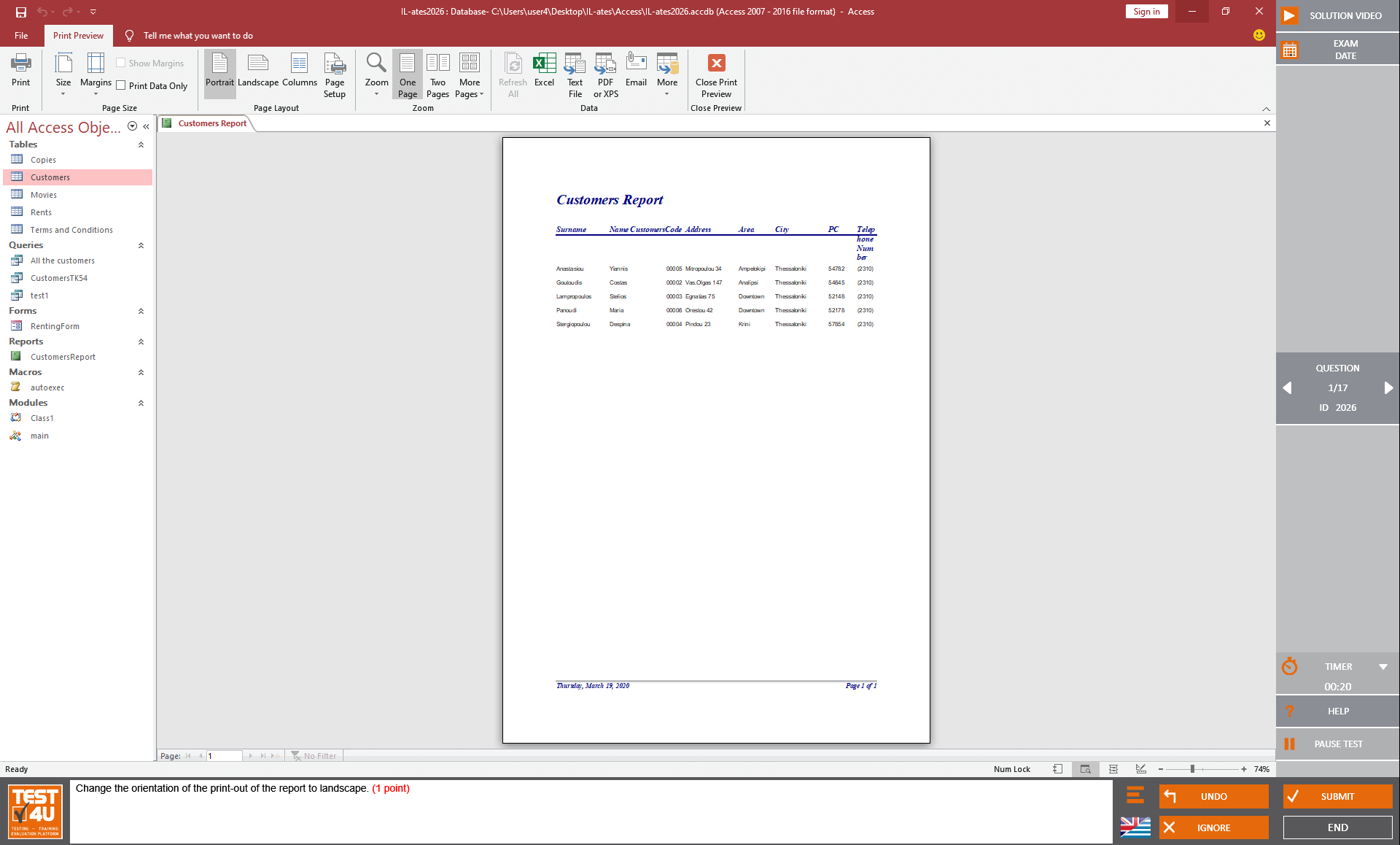 Microsoft Access Test Bank Template